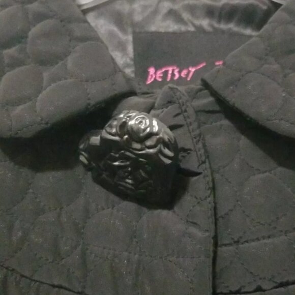 Betsey Johnson Black Heart quilted  nylon jacket coat size x small - Picture 7 of 8